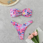 Women's Bandeau Bikini with Sophisticated Floral Pattern