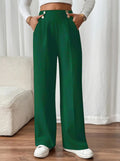 Women's Elegant Wide-Leg Pants with Decorative Buttons