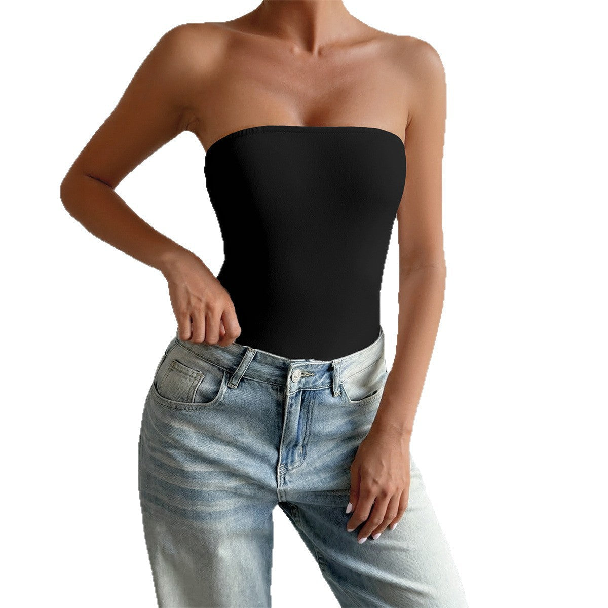 Women's Elastic Bandeau Bodysuit with Flattering Cut