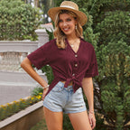 Women's Short-Sleeve Blouse with Knot Detail