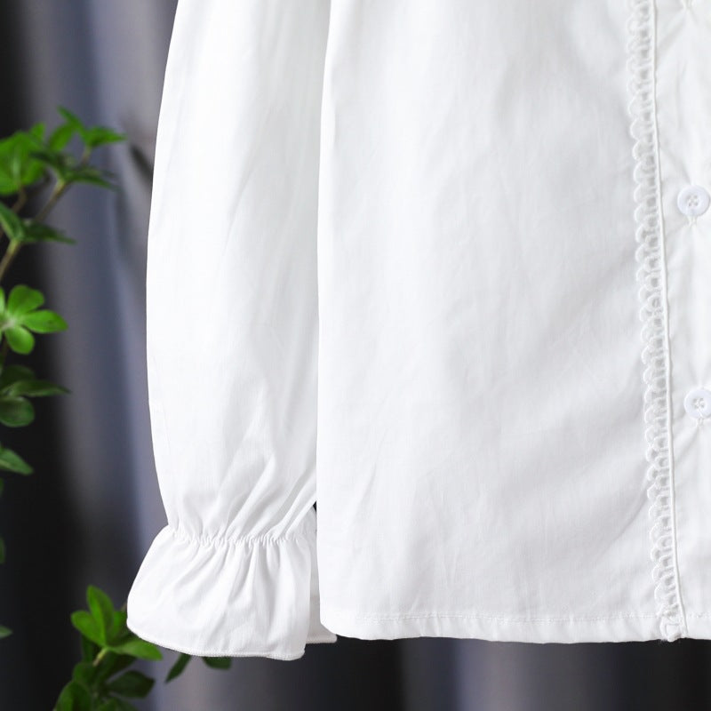 Women's Blouse with Ruffle Details and Puff Sleeves