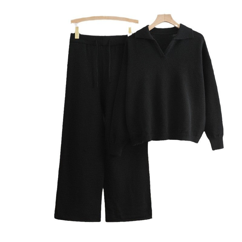 Women's Cozy Knit Loungewear Set with Wide-Cut Sweater and Pants