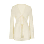 Women's Casual Long-Sleeve Blouse and Shorts Set