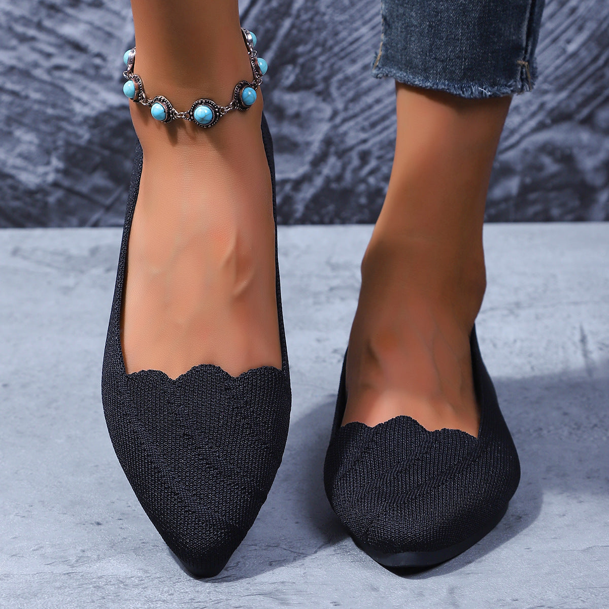 Women's Ballet Flats with Wave Design and Breathable Upper