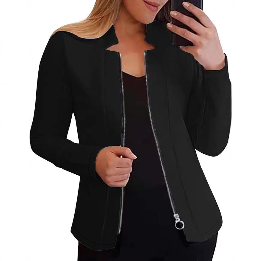 Women's Biker Jacket with Innovative Cut and Zipper Details