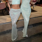 Women's Glitter Maxi Skirt with Sheer Accents and Shimmering Fabric