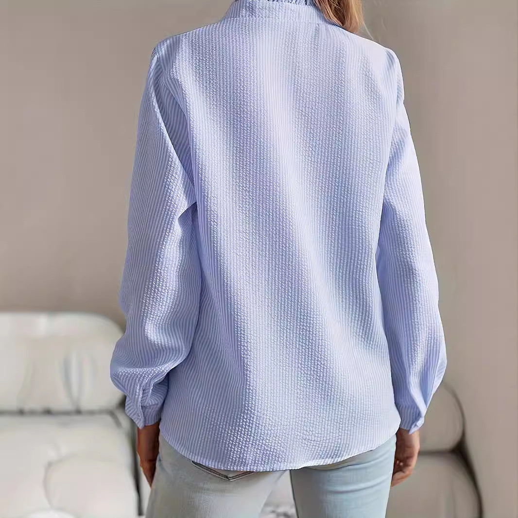 Women's Elegant Shirt Blouse with Ruffle Details and Textured Surface