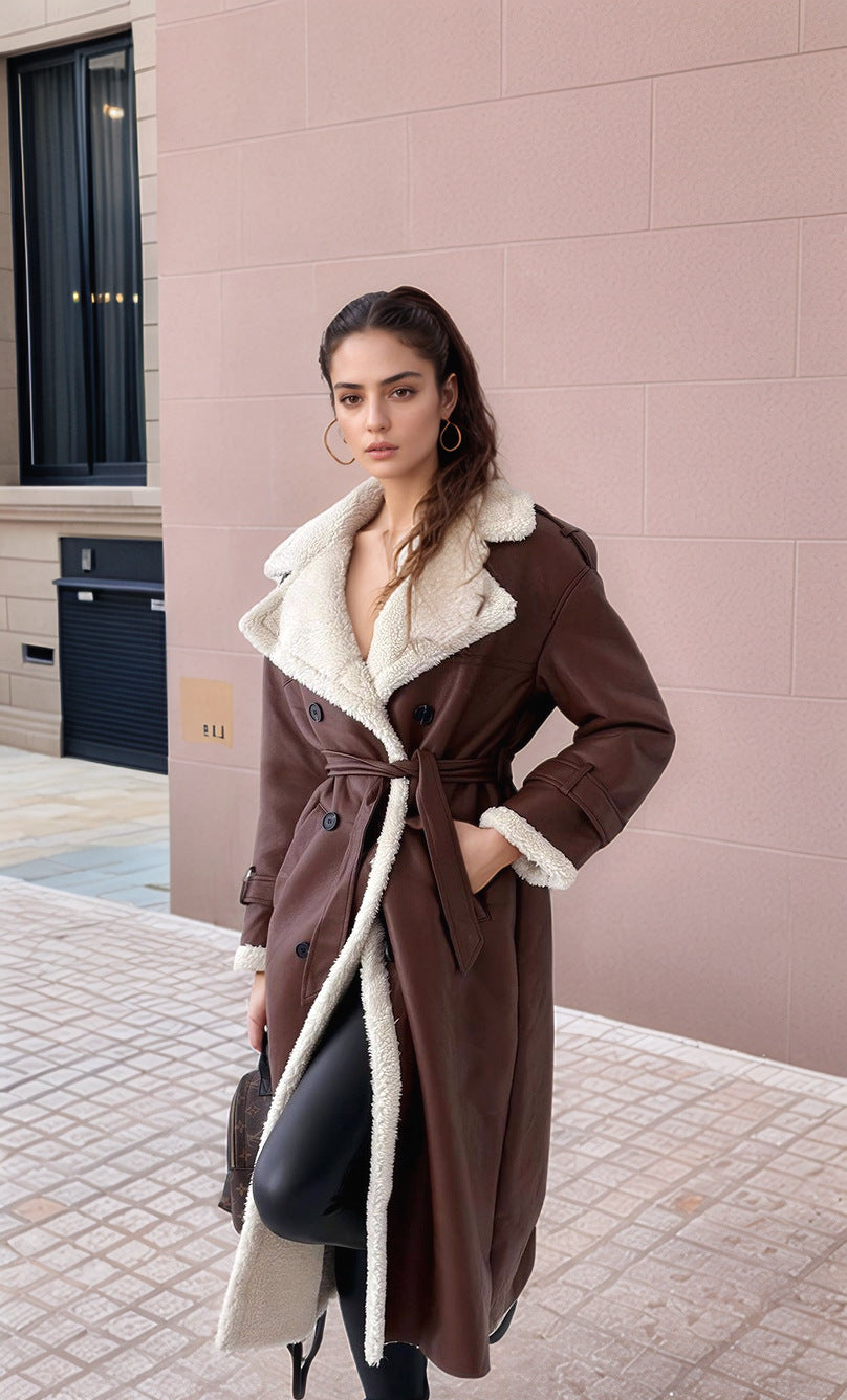 Women's Lined Long Coat with Chic Collar