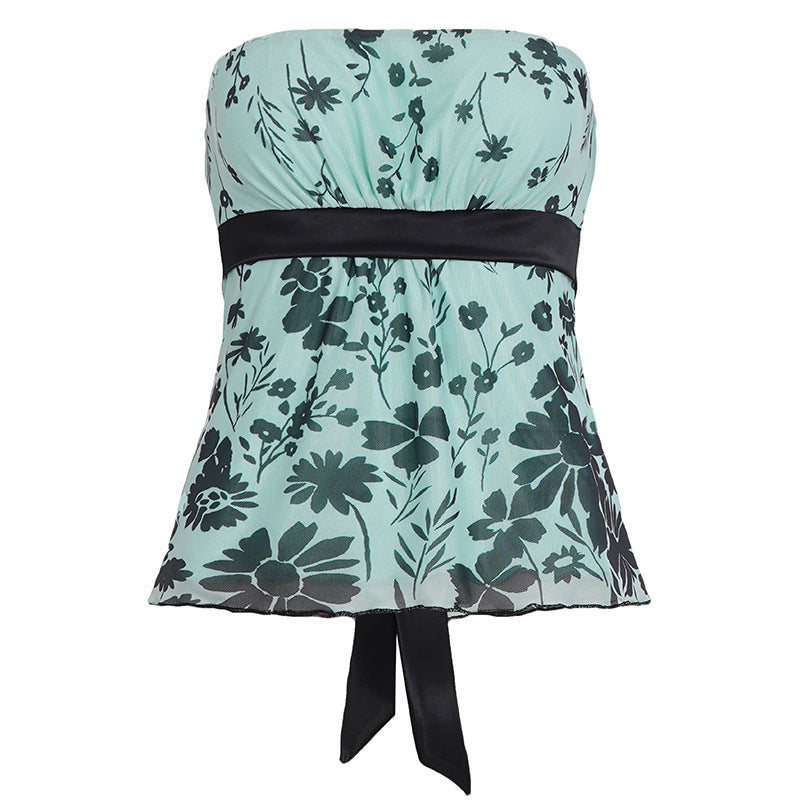 Women's Floral Bandeau Top with Adjustable Belt