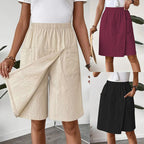 Women's Knee-Length Wrap Skirt with Elastic Waist and Pockets