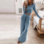 Women's Elegant Long-Sleeve Wide-Leg Lounge Set