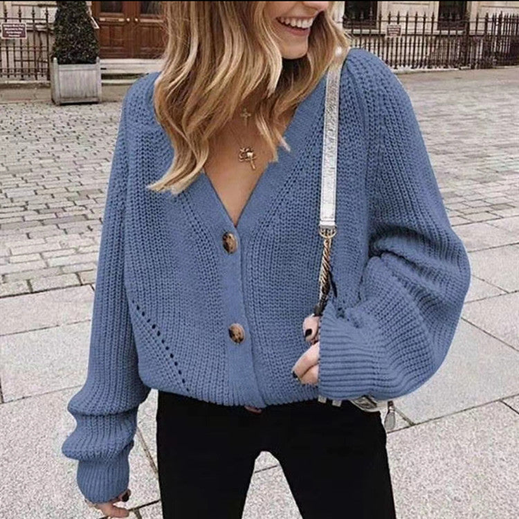 Women's Chunky Knit Cardigan with Elegant Button Details and Dropped Shoulders