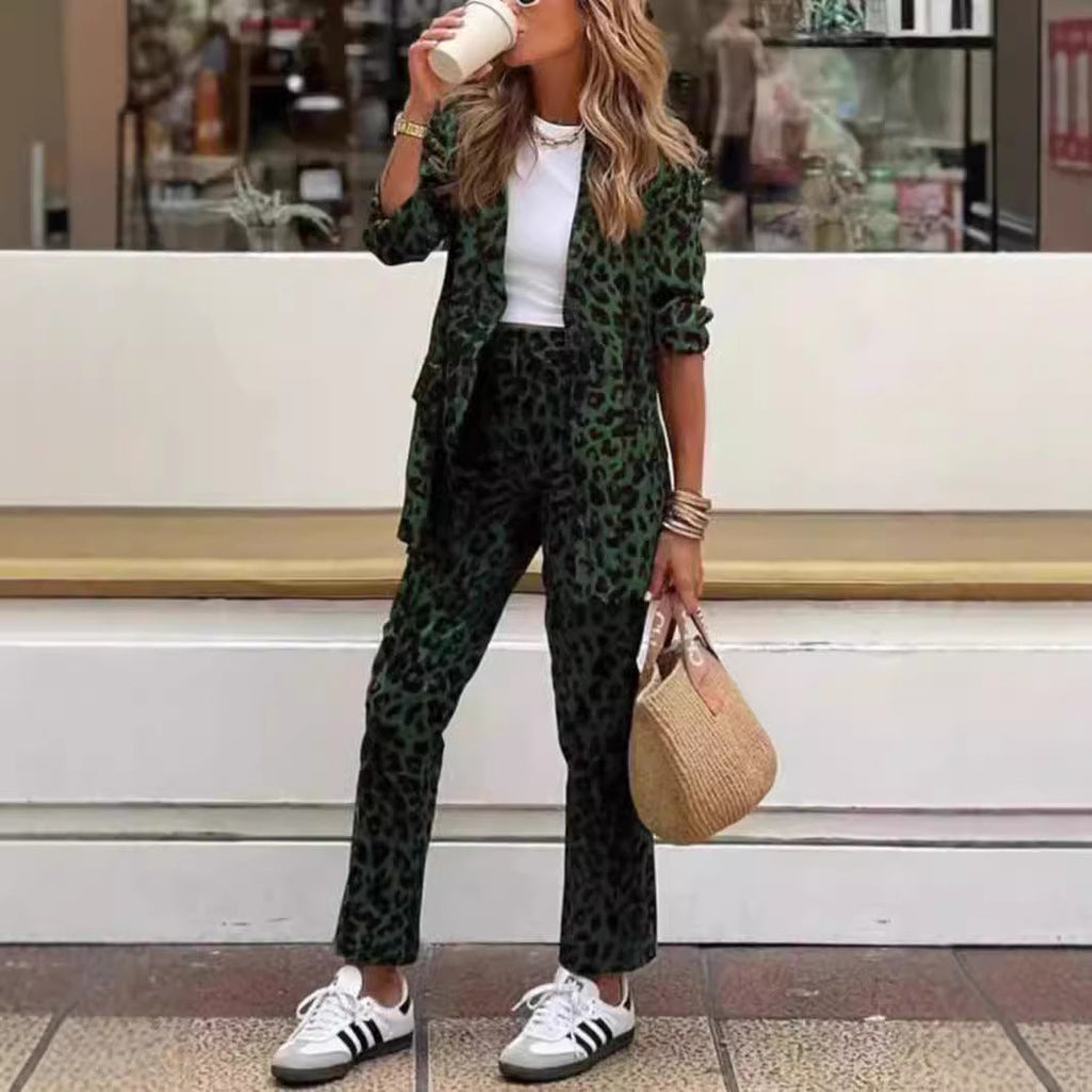 Women's Elegant Leopard Print Suit Set
