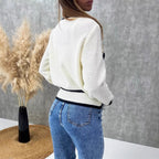Women's Elegant Cardigan with Pearl Buttons and Contrast Details