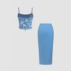 Women's Fashionable Crop Top and Figure-Hugging Midi Skirt Set