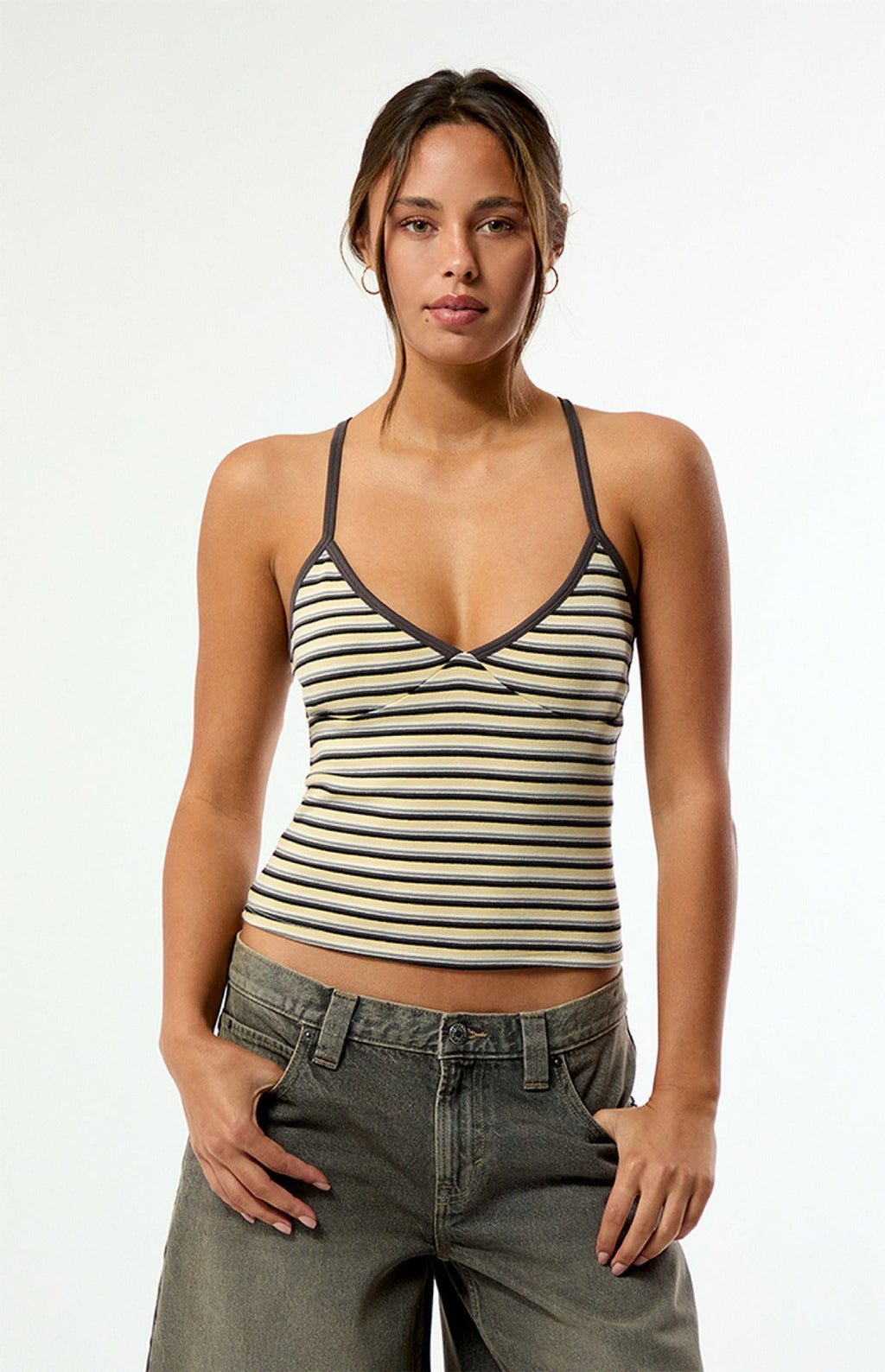 Women's Striped Camisole Top with Adjustable Straps
