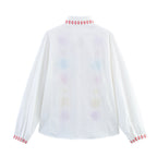 Women's Blouse with Colorful Embroidery and Romantic Ruffle Design