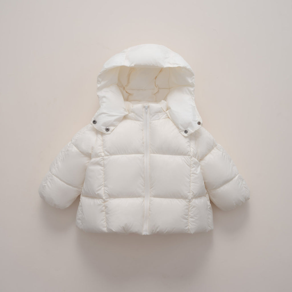 Women's Modern Down Jacket with Detachable Hood and Elastic Cuffs