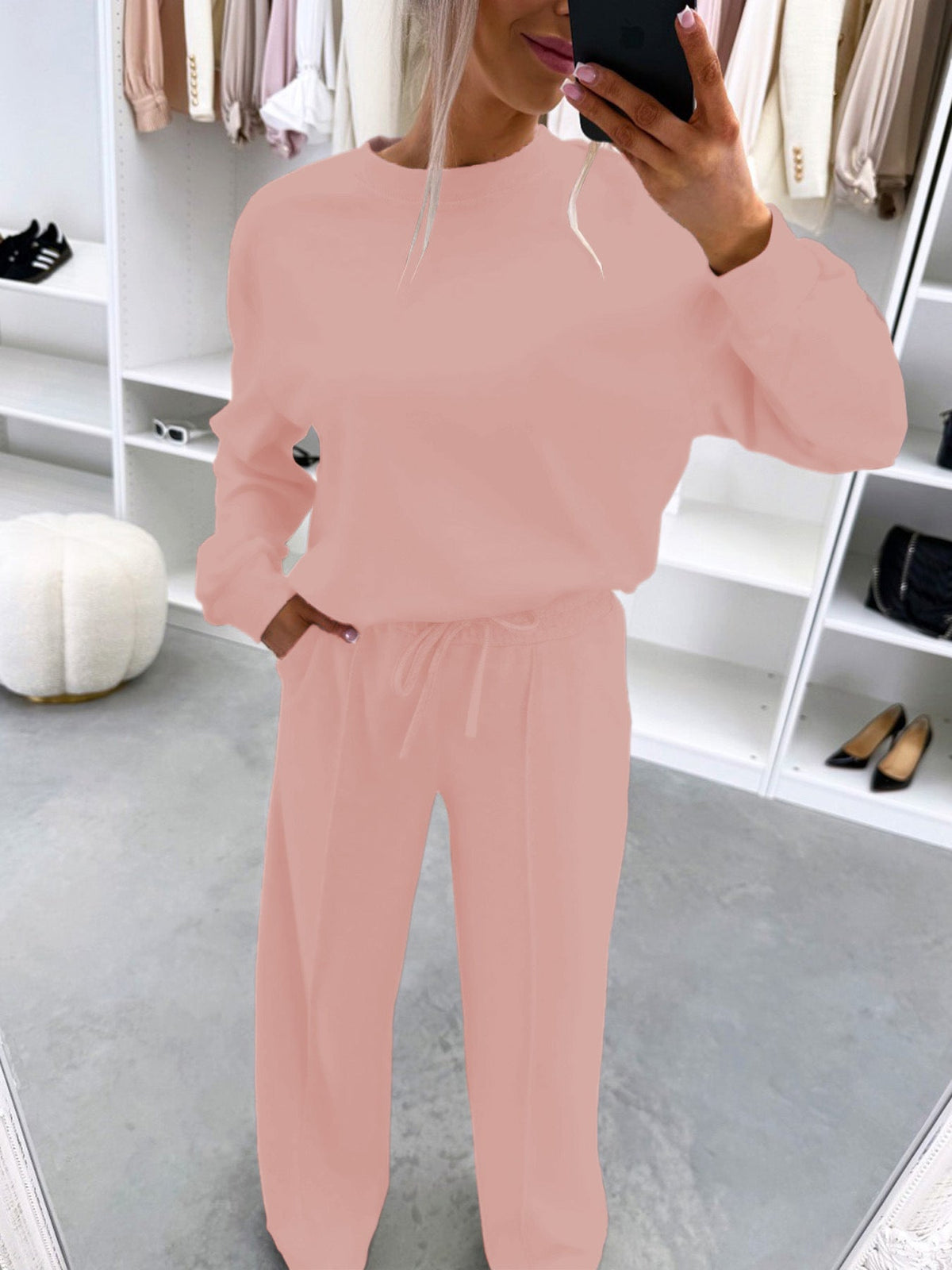 Women's Casual Loungewear Set with Oversize Batwing Sweater and Wide Jersey Pants