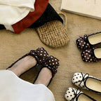 Women's Ballet Flats with Polka Dot Pattern and Bow Detail