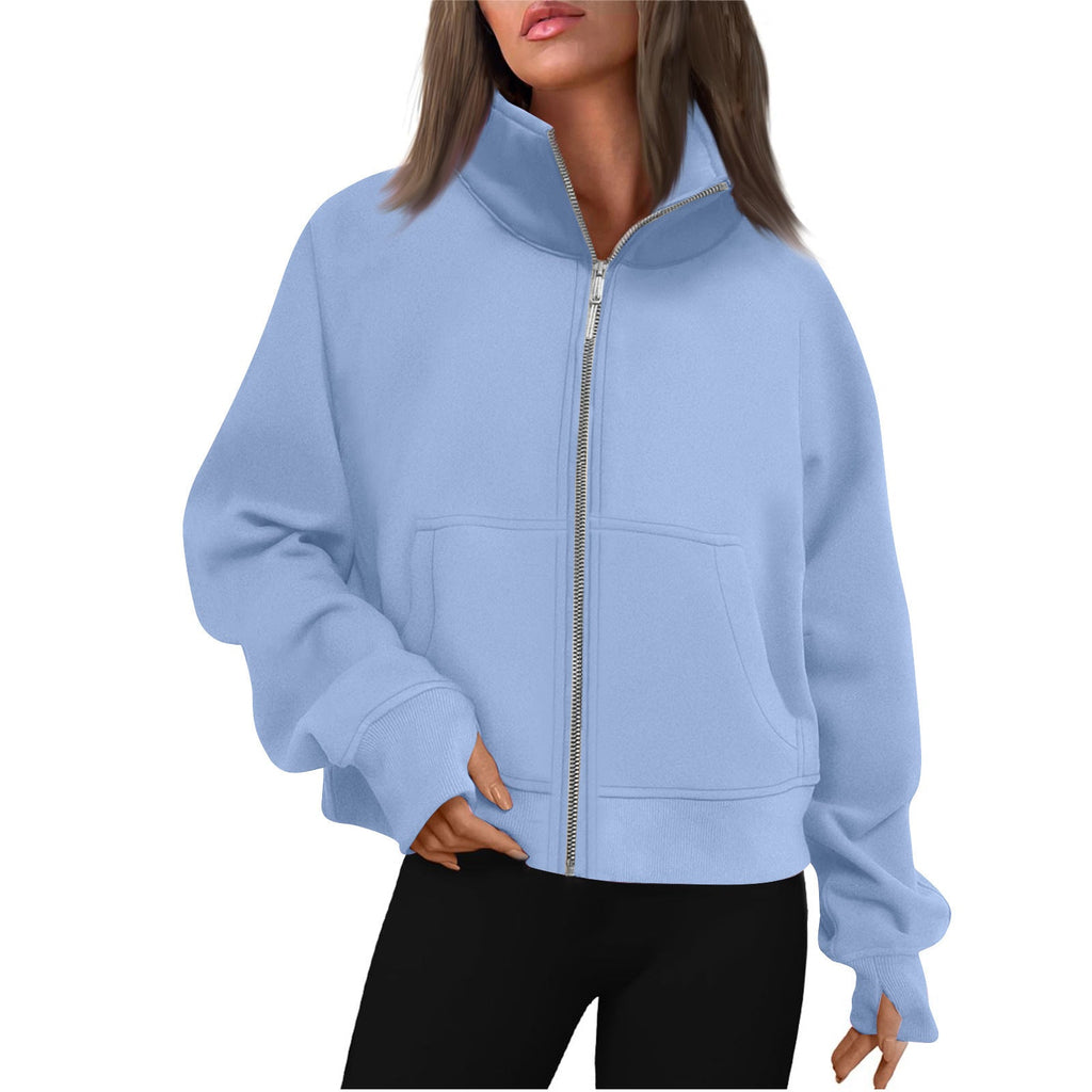 Women's Comfortable Sweat Jacket with High Collar