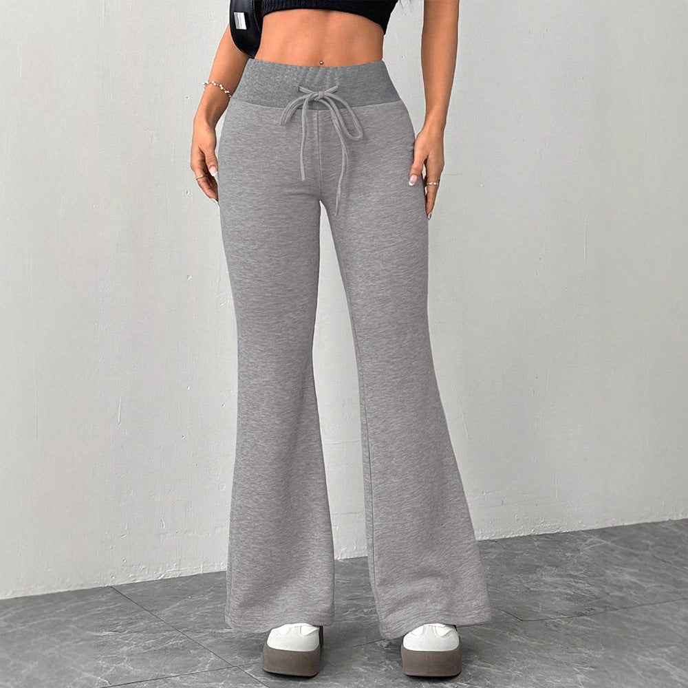 Women's High-Waisted Flared Lounge Pants with Elastic Drawstring