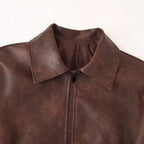 Women's Cropped Faux Leather Jacket with Stand-Up Collar