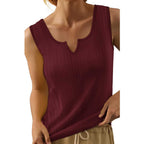 Sleeveless Top with Decorative V-Neck and Fine Ribbed Texture