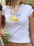 Women's Crop T-Shirt with Creative Fruit Design and Fitted Cut