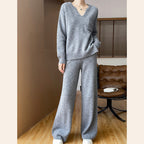 Women's Cozy Knit Ensemble with Wide Sweater and Wide-Leg Pants