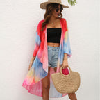 Women's Elegant Beach Kimono with Colorful Tie-Dye Design