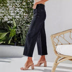 Women's High-Waist Jeans with Button Detail and Wide Leg