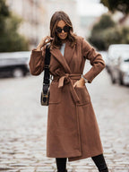 Women's Elegant Wrap Coat with Pockets and Tie Belt
