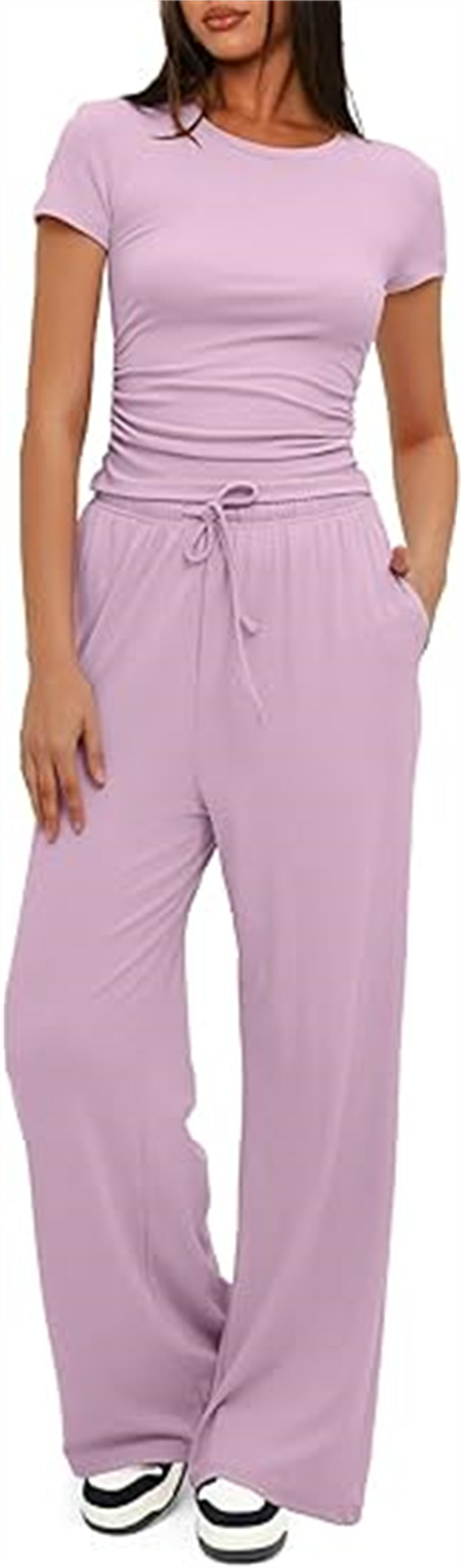 Casual Two-Piece Set with Cropped Top and Wide-Leg Pants