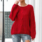 Women's Chunky Knit Sweater with Voluminous Sleeves and Cable Knit