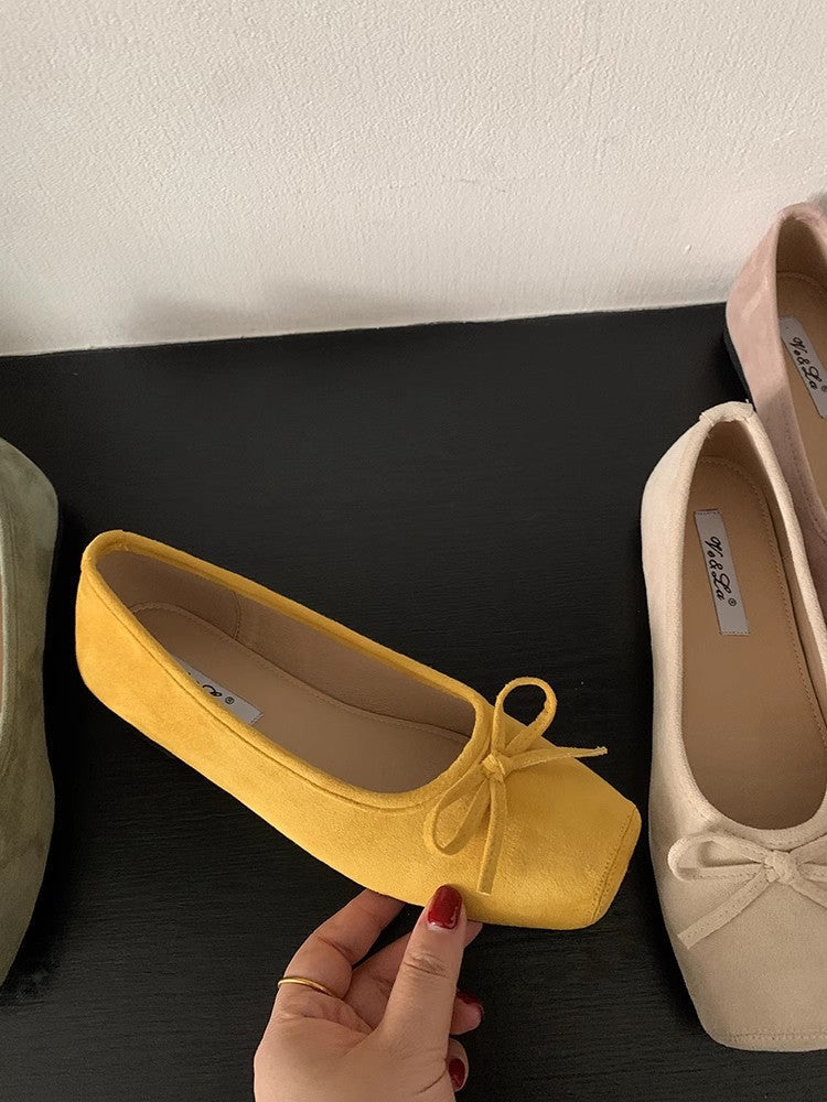 Women's Suede Ballet Flats with Delicate Bow Detail