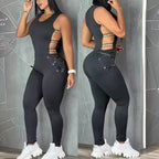 Women's Bodycon Jumpsuit with Cut-Out Details and Fashion Belt