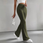 Women's Comfortable Wide-Leg Ribbed Pants with High Waist