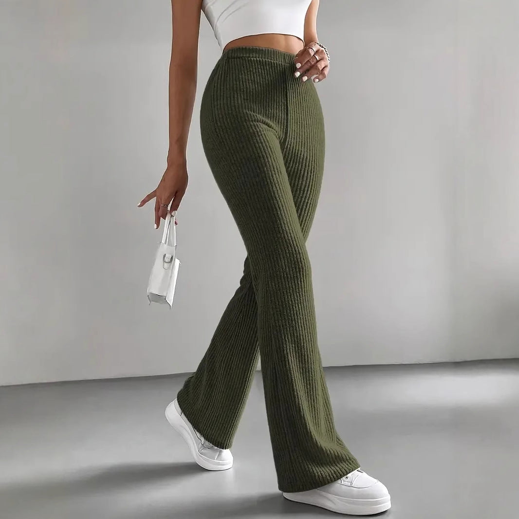 Women's Comfortable Wide-Leg Ribbed Pants with High Waist