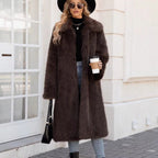 Women's Fluffy Faux Fur Coat with Soft Lapel