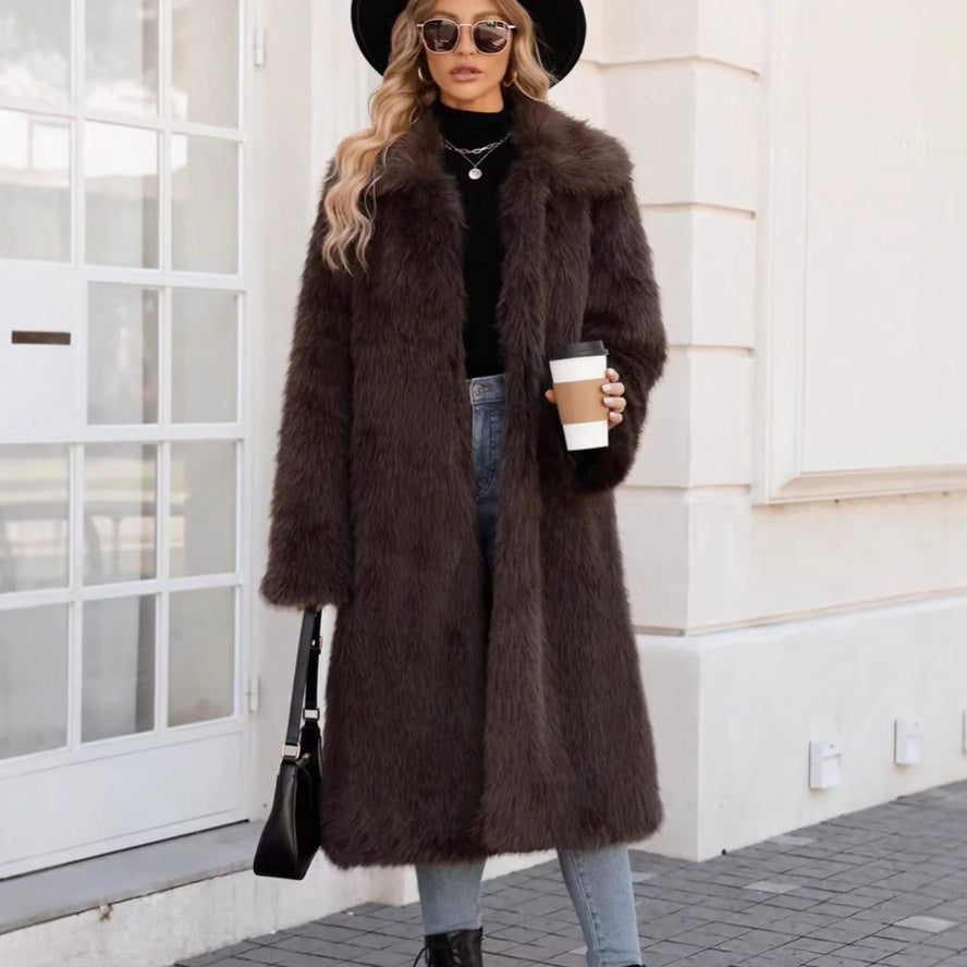Women's Fluffy Faux Fur Coat with Soft Lapel