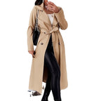 Women's Elegant Trench Coat with Waist Belt and Double-Breasted Details