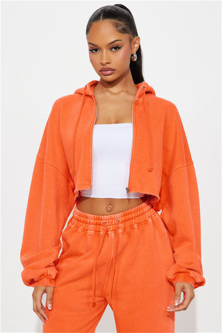Women's Fleece Hooded Crop Top and Wide-Leg Jogger Lounge Set