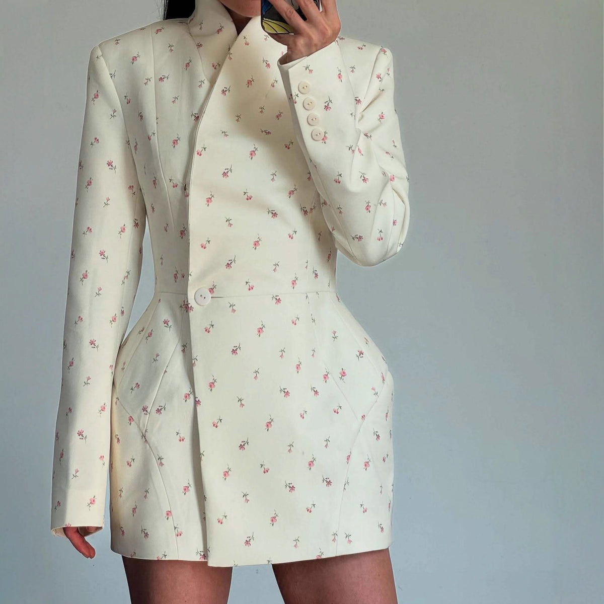 Women's Fashionable Blazer Skirt with Floral Design and Tailored Fit