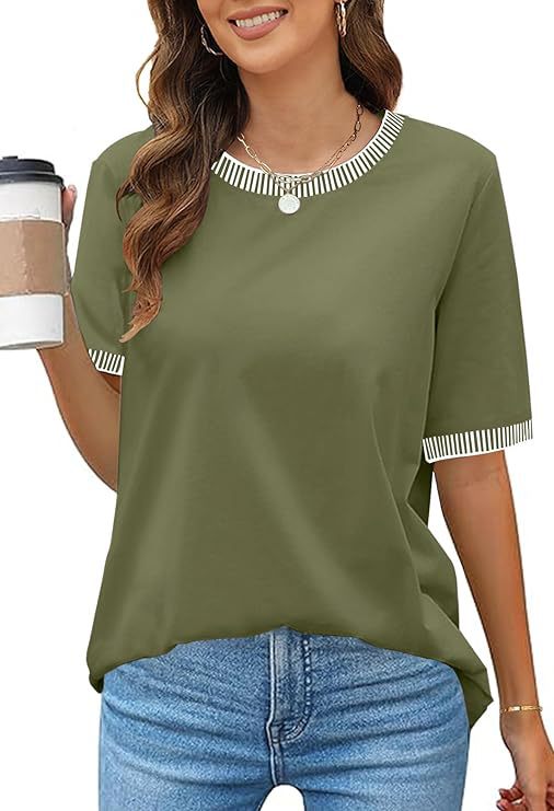 Casual Short-Sleeve Shirt with Striped Collar