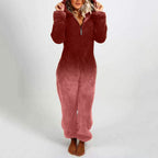 Women's Hooded Fleece Jumpsuit with Gradient Design