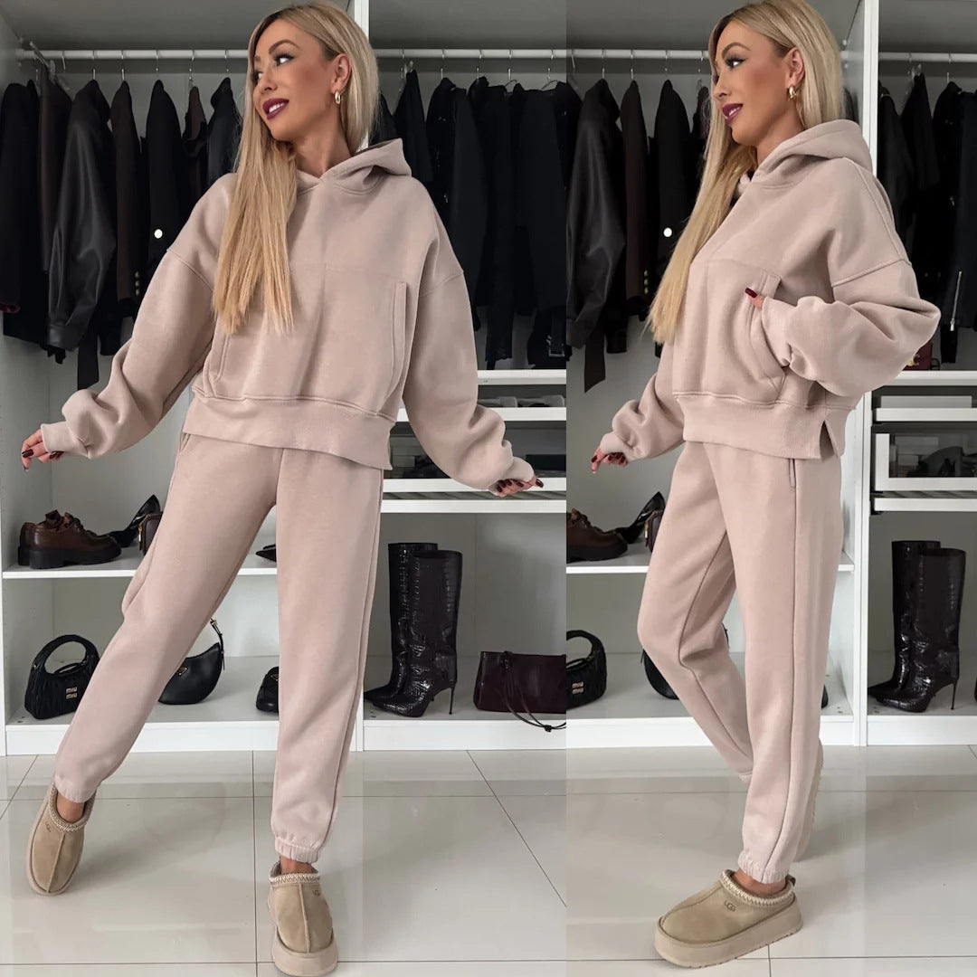 Women's Casual Fleece Loungewear Set with Hoodie and Joggers