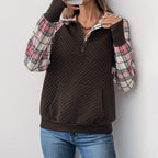 Women's 1/4 Sleeve Sweatshirt with Plaid Details