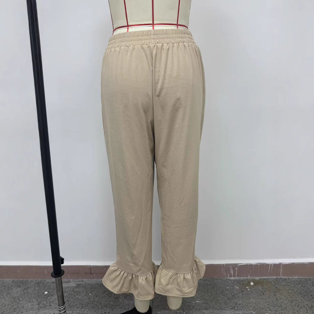 Women's Casual Trousers with Ruffle Hems