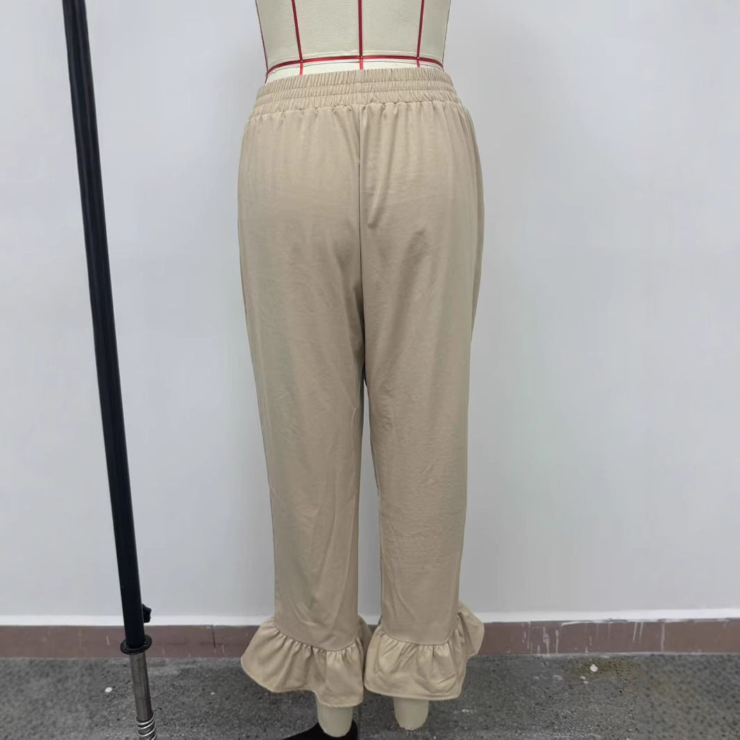 Women's Casual Trousers with Ruffle Hems
